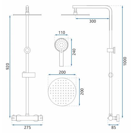 REA-P8804 - Dušikomplekt termostaatsegistiga BLISS mattmust