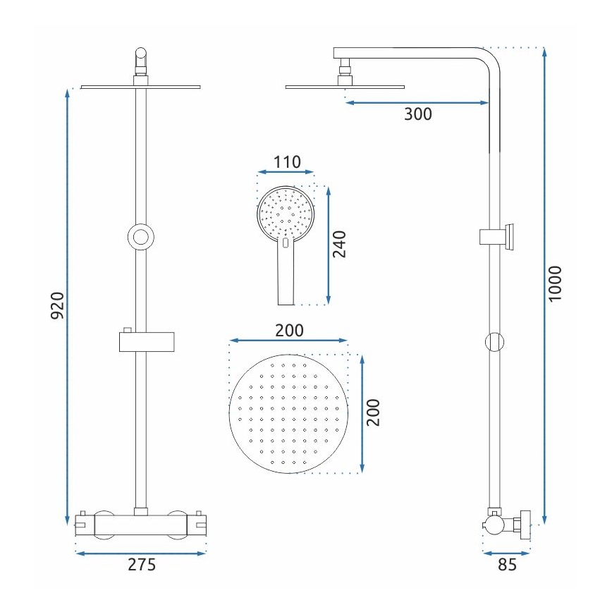 REA-P8804 - Dušikomplekt termostaatsegistiga BLISS mattmust