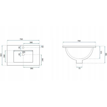 REA-U0040 - Süvistatav valamu DAFNE 46,5x76 cm keraamika/läikiv valge