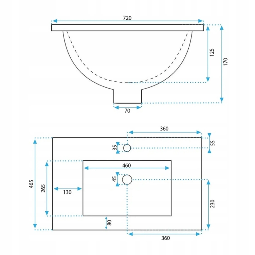 REA-U0190 - Süvistatav valamu DAFNE 46,5x72 cm keraamika/läikiv valge