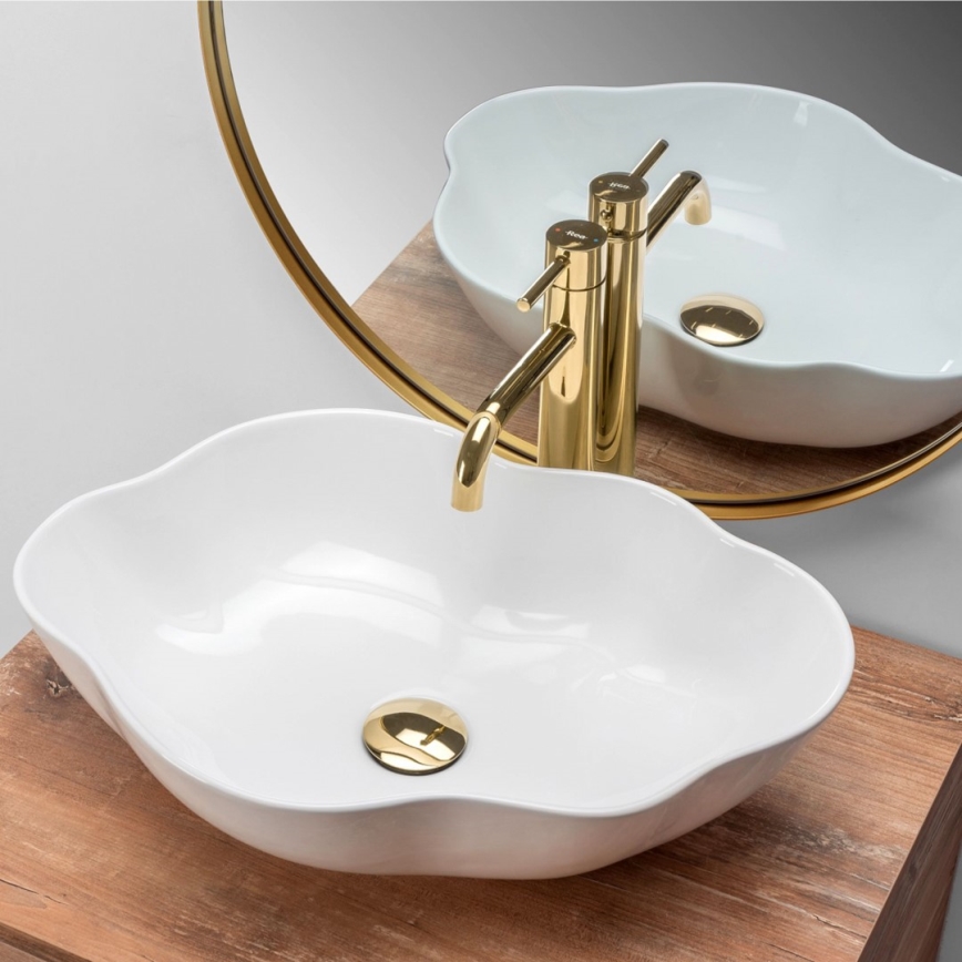 REA-U0265 - Lauapealne valamu PEARL 38x50,5 cm keraamiline/läikiv valge