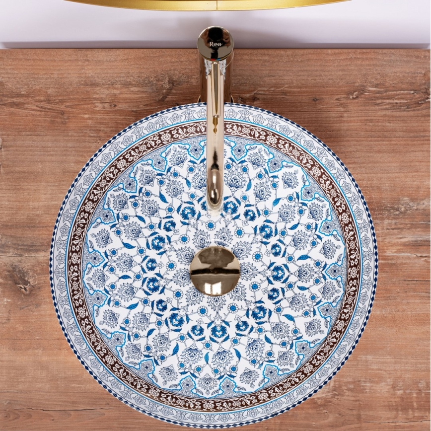 REA-U0267 - Lauaplaadile paigaldatav valamu ARTE, läbimõõt 40 cm, keraamika/ornamentaalne muster
