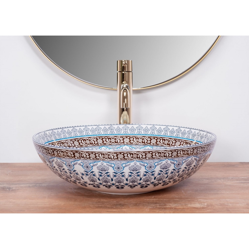 REA-U0267 - Lauaplaadile paigaldatav valamu ARTE, läbimõõt 40 cm, keraamika/ornamentaalne muster