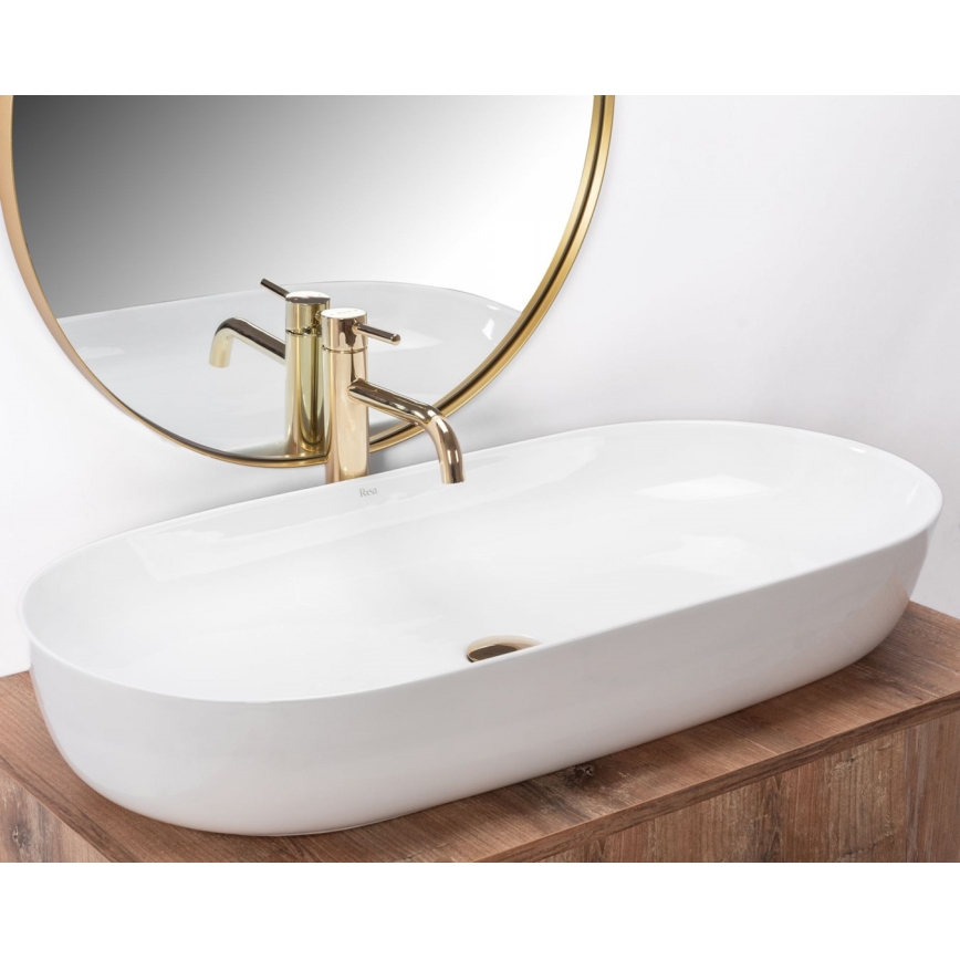REA-U0563 - Lauale paigaldatav valamu CLEO 41x81 cm keraamiline/läikiv valge