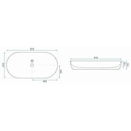 REA-U0563 - Lauale paigaldatav valamu CLEO 41x81 cm keraamiline/läikiv valge