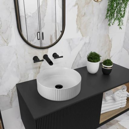 REA-U0601 - Lauale paigaldatav valamu DELIA 36 cm, läikiv valge / kivimustri imitatsioon
