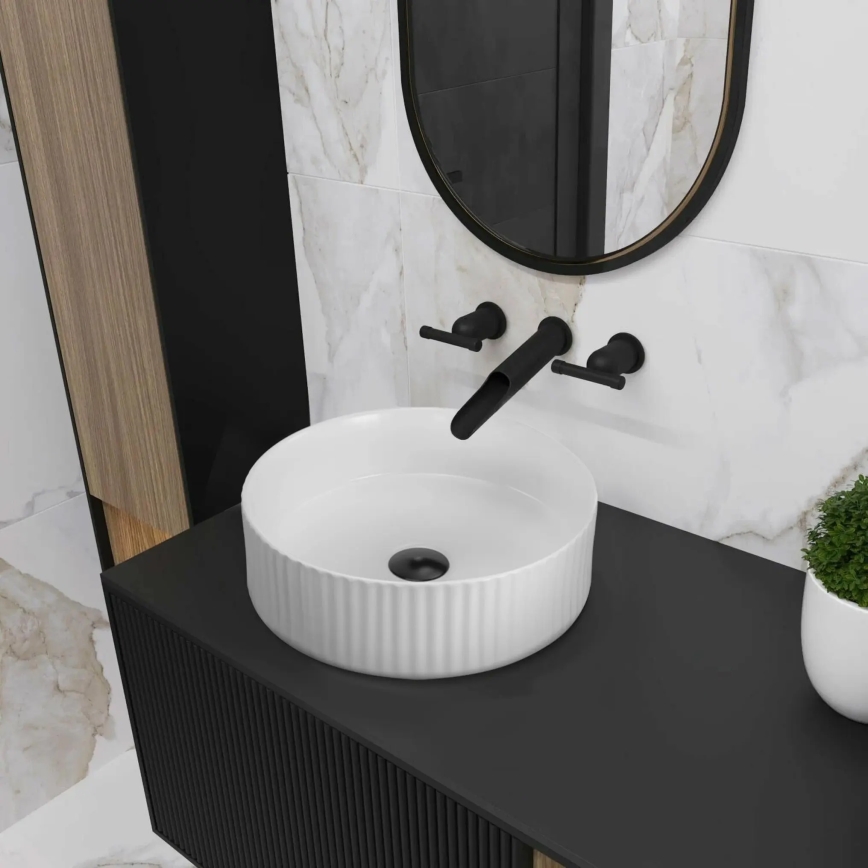 REA-U0601 - Lauale paigaldatav valamu DELIA 36 cm, läikiv valge / kivimustri imitatsioon