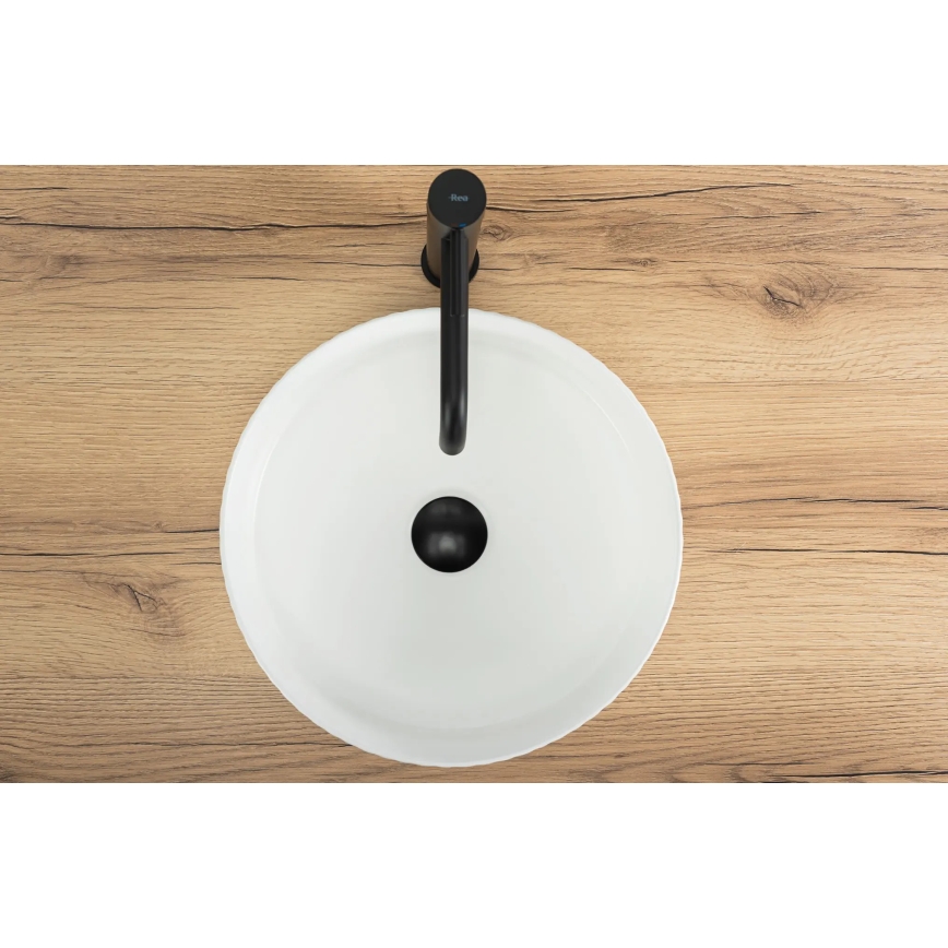 REA-U0601 - Lauale paigaldatav valamu DELIA 36 cm, läikiv valge / kivimustri imitatsioon