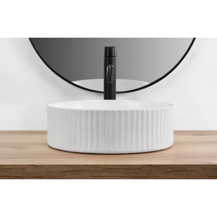 REA-U0601 - Lauale paigaldatav valamu DELIA 36 cm, läikiv valge / kivimustri imitatsioon