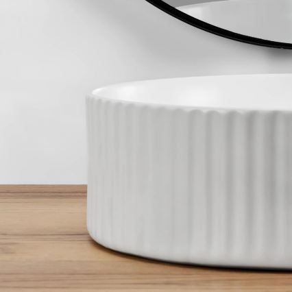 REA-U0601 - Lauale paigaldatav valamu DELIA 36 cm, läikiv valge / kivimustri imitatsioon