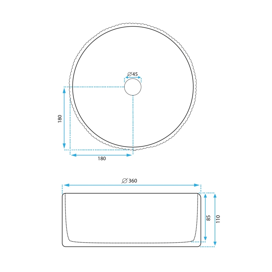 REA-U0601 - Lauale paigaldatav valamu DELIA 36 cm, läikiv valge / kivimustri imitatsioon