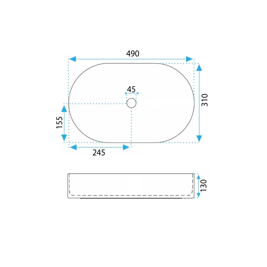 REA-U0603 - Lauaplaadile paigaldatav valamu VANDA 31x49 cm keraamika/läikiv valge