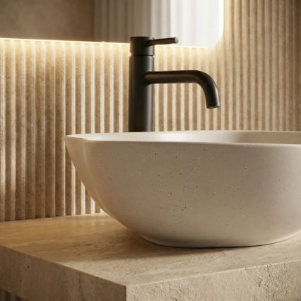 REA-U0617 - Lauale paigaldatav valamu PEARL 38x50,5 cm keraamiline/beež/kiviimitatsioon