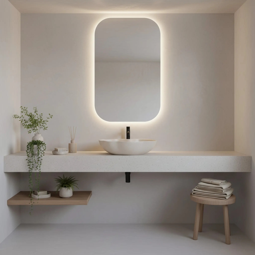 REA-U0617 - Lauale paigaldatav valamu PEARL 38x50,5 cm keraamiline/beež/kiviimitatsioon