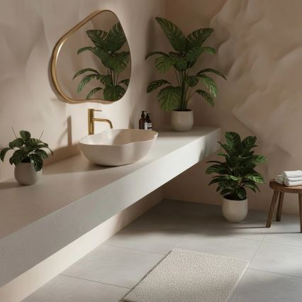 REA-U0617 - Lauale paigaldatav valamu PEARL 38x50,5 cm keraamiline/beež/kiviimitatsioon