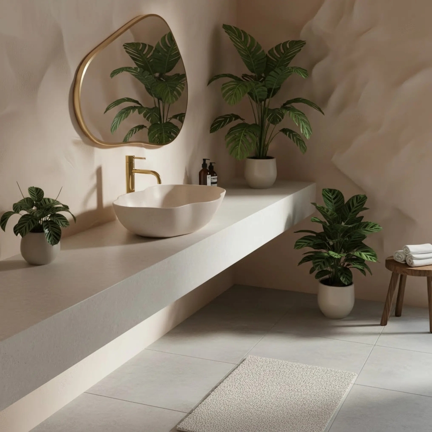 REA-U0617 - Lauale paigaldatav valamu PEARL 38x50,5 cm keraamiline/beež/kiviimitatsioon