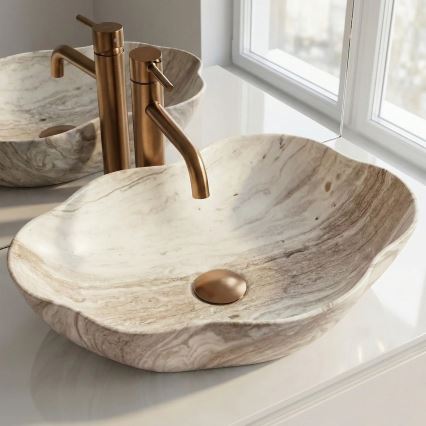 REA-U0618 - PEARL lauapealne valamu 38x50,5 cm keraamiline/beež/kiviimitatsioon