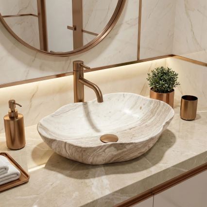 REA-U0618 - PEARL lauapealne valamu 38x50,5 cm keraamiline/beež/kiviimitatsioon