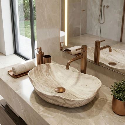 REA-U0618 - PEARL lauapealne valamu 38x50,5 cm keraamiline/beež/kiviimitatsioon