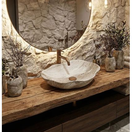 REA-U0618 - PEARL lauapealne valamu 38x50,5 cm keraamiline/beež/kiviimitatsioon