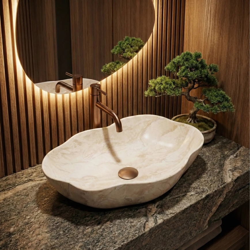 REA-U0619 - Lauale paigaldatav valamu PEARL 38x50,5 cm keraamika/beež