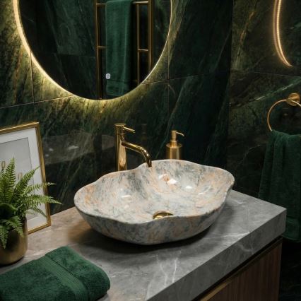 REA-U0620 - Lauaplaadile paigaldatav valamu PEARL 38x50,5 cm keraamika/hall/beež/kiviimitatsioon