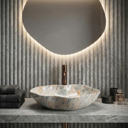 REA-U0620 - Lauaplaadile paigaldatav valamu PEARL 38x50,5 cm keraamika/hall/beež/kiviimitatsioon