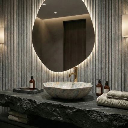 REA-U0620 - Lauaplaadile paigaldatav valamu PEARL 38x50,5 cm keraamika/hall/beež/kiviimitatsioon