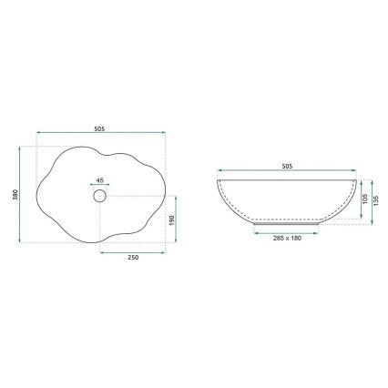 REA-U0620 - Lauaplaadile paigaldatav valamu PEARL 38x50,5 cm keraamika/hall/beež/kiviimitatsioon
