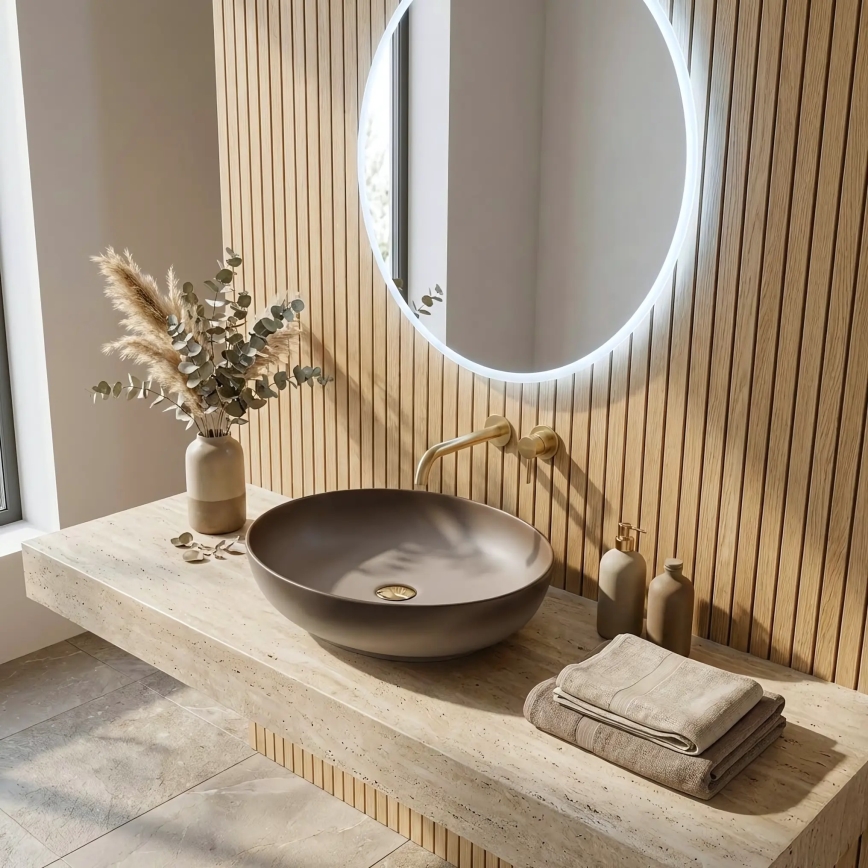 REA-U0627 - Lauaplaadile paigaldatav valamu CAROLA 39x51,5 cm keraamika/beež/pruun