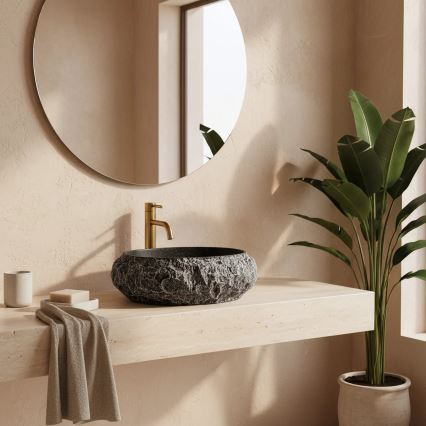 REA-U0634 - Lauapealne valamu MIKA GABRO 38x50 cm must/kiviimitatsioon