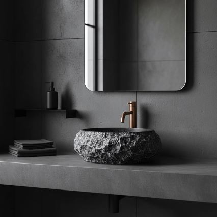 REA-U0634 - Lauapealne valamu MIKA GABRO 38x50 cm must/kiviimitatsioon