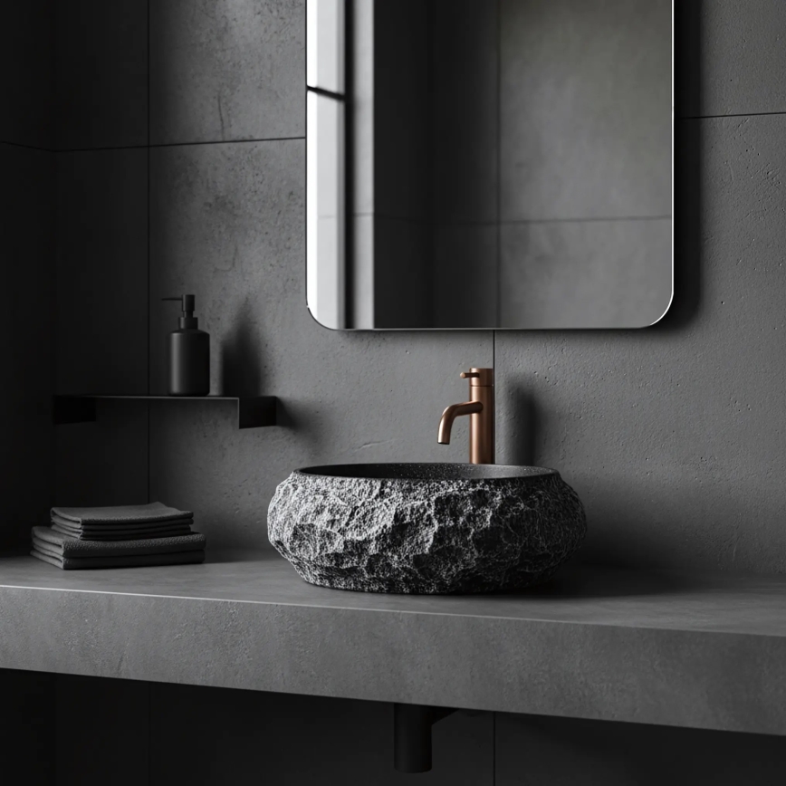 REA-U0634 - Lauapealne valamu MIKA GABRO 38x50 cm must/kiviimitatsioon