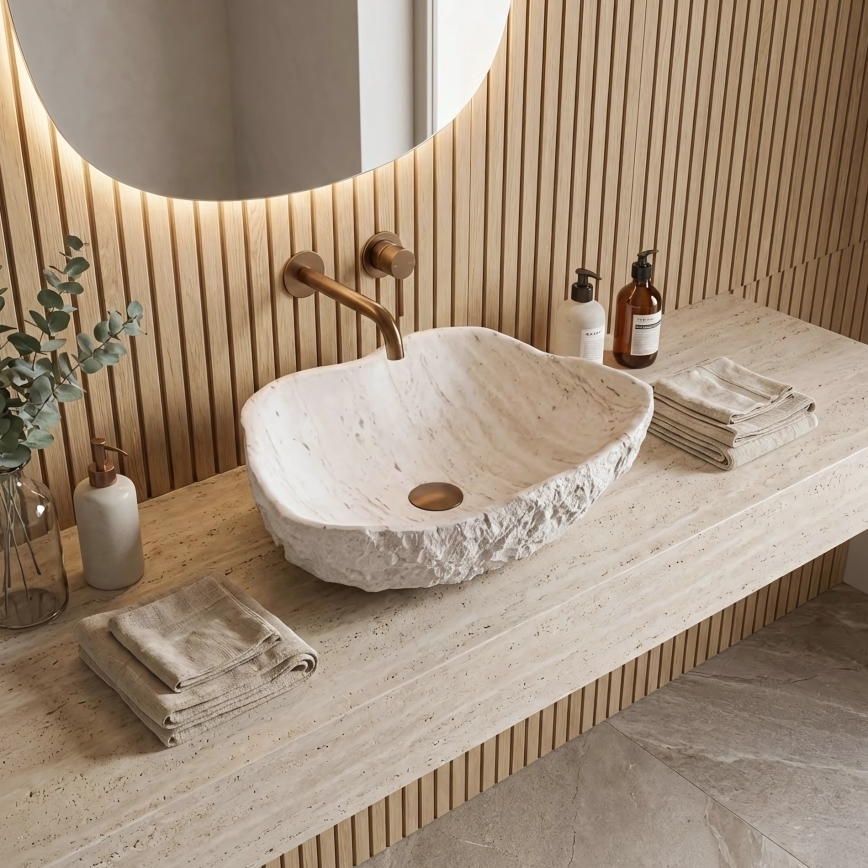 REA-U0642 - Lauaplaadile paigaldatav valam ISLA 37x49 cm valge/beež/kiviimitatsioon