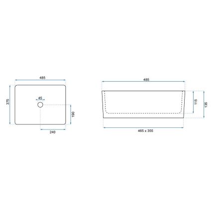 REA-U0669 - Lauale paigaldatav valamu ANITA 37,5x48,5 cm keraamika/läikiv valge