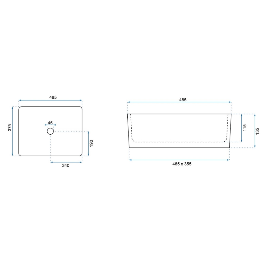 REA-U0669 - Lauale paigaldatav valamu ANITA 37,5x48,5 cm keraamika/läikiv valge