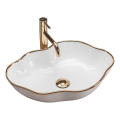 REA-U0696 - Valamu lauaplaadile PEARL 38x50,5 cm keraamika/läikiv valge/kuldne