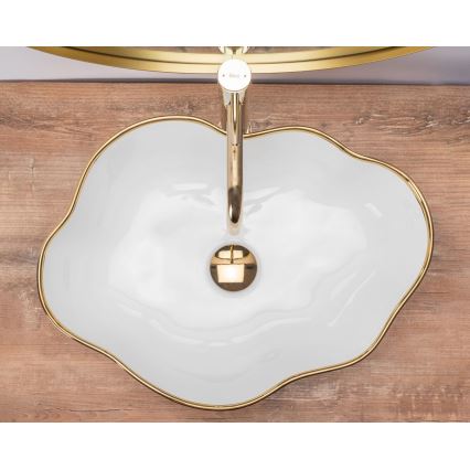 REA-U0696 - Valamu lauaplaadile PEARL 38x50,5 cm keraamika/läikiv valge/kuldne