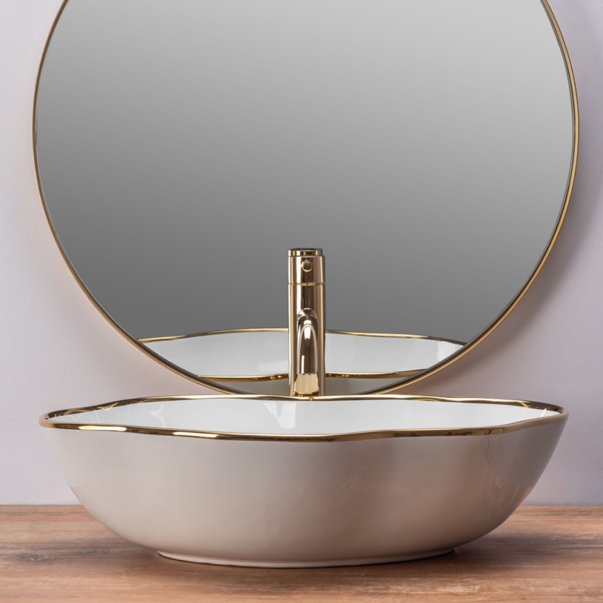 REA-U0696 - Valamu lauaplaadile PEARL 38x50,5 cm keraamika/läikiv valge/kuldne