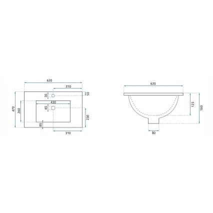 REA-U0786 - Sisseehitatud valamu DAFNE 47x62 cm keraamika/läikiv valge