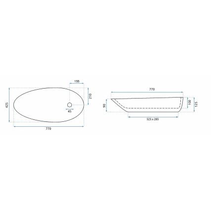 REA-U1500 - Lauapealne valamu GRETA 42,5x77 cm keraamika/läikiv valge