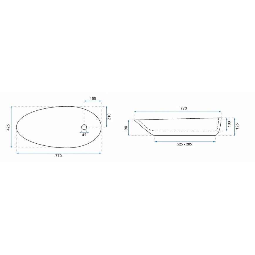 REA-U1500 - Lauapealne valamu GRETA 42,5x77 cm keraamika/läikiv valge