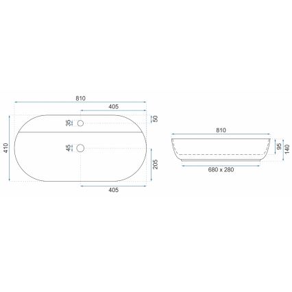 REA-U2541 - Tööpinnale paigaldatav valamu AURA 41x81 cm keraamika/läikiv valge
