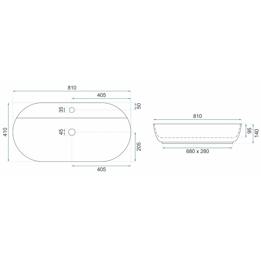 REA-U2541 - Tööpinnale paigaldatav valamu AURA 41x81 cm keraamika/läikiv valge
