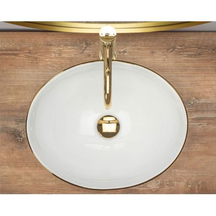 REA-U3287 - Lauapinnale paigaldatav valamu SOFIA 34,5x41 cm keraamika/läikiv valge/kuldne