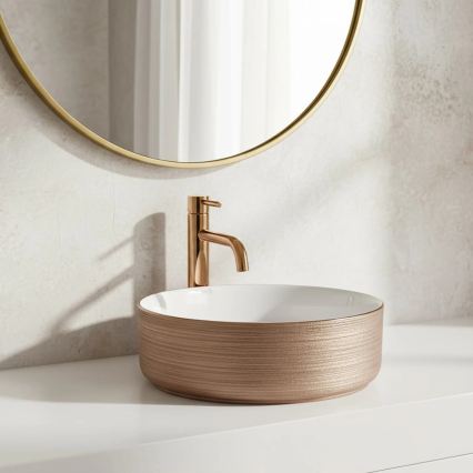 REA-U3303 - Valamu SAMI lauapinnale, Ø 37 cm, keraamika/valge/kuldne
