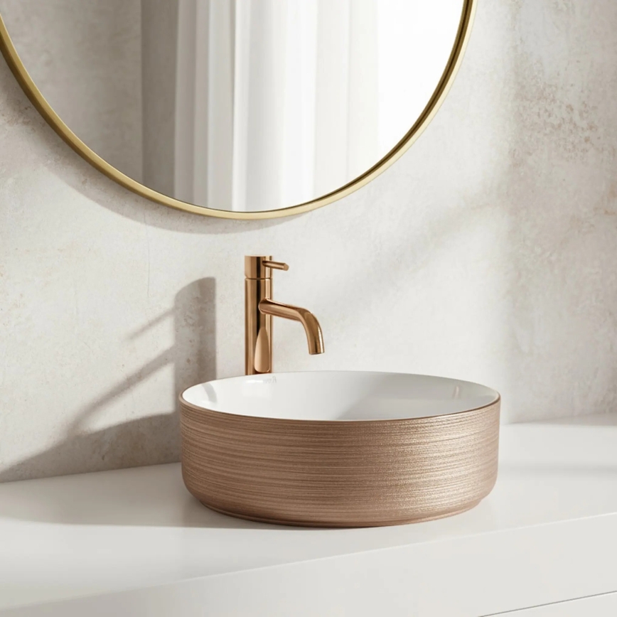 REA-U3303 - Valamu SAMI lauapinnale, Ø 37 cm, keraamika/valge/kuldne