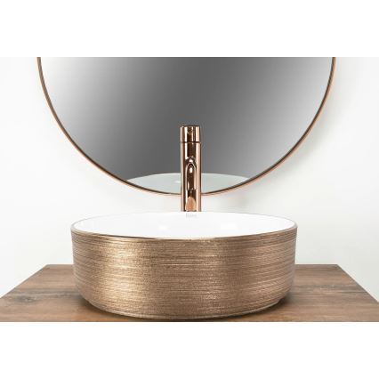 REA-U3303 - Valamu SAMI lauapinnale, Ø 37 cm, keraamika/valge/kuldne