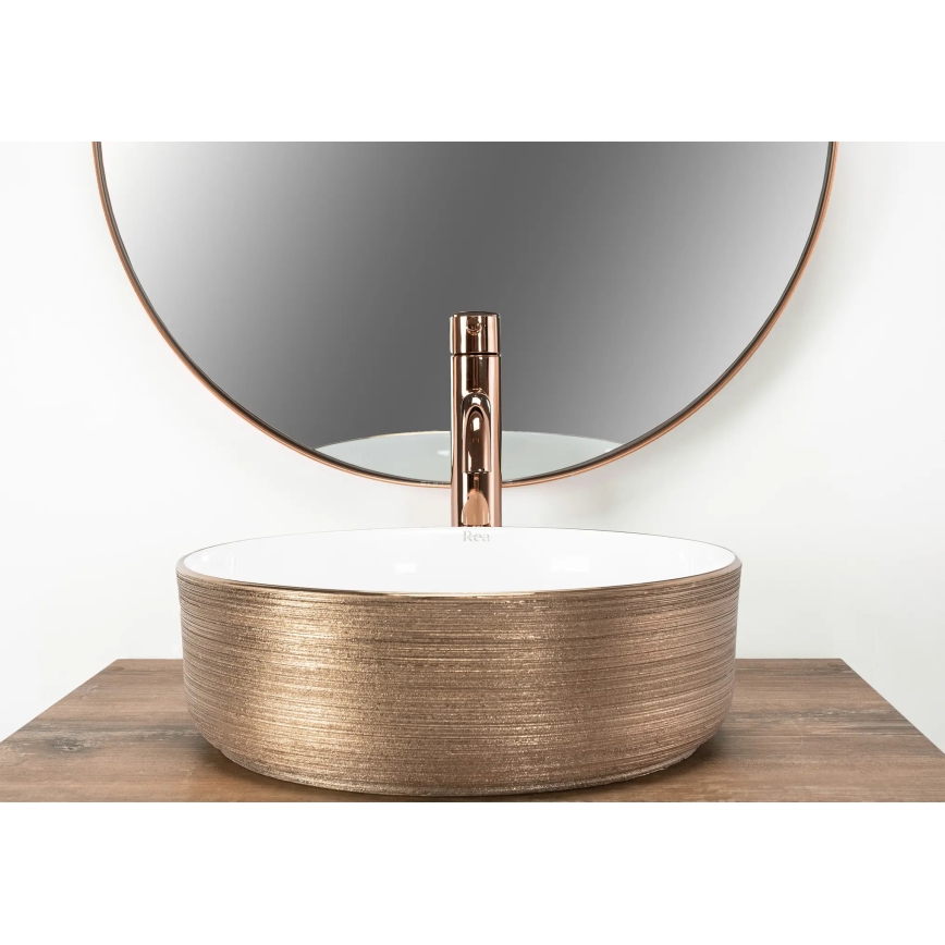 REA-U3303 - Valamu SAMI lauapinnale, Ø 37 cm, keraamika/valge/kuldne