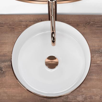 REA-U3303 - Valamu SAMI lauapinnale, Ø 37 cm, keraamika/valge/kuldne